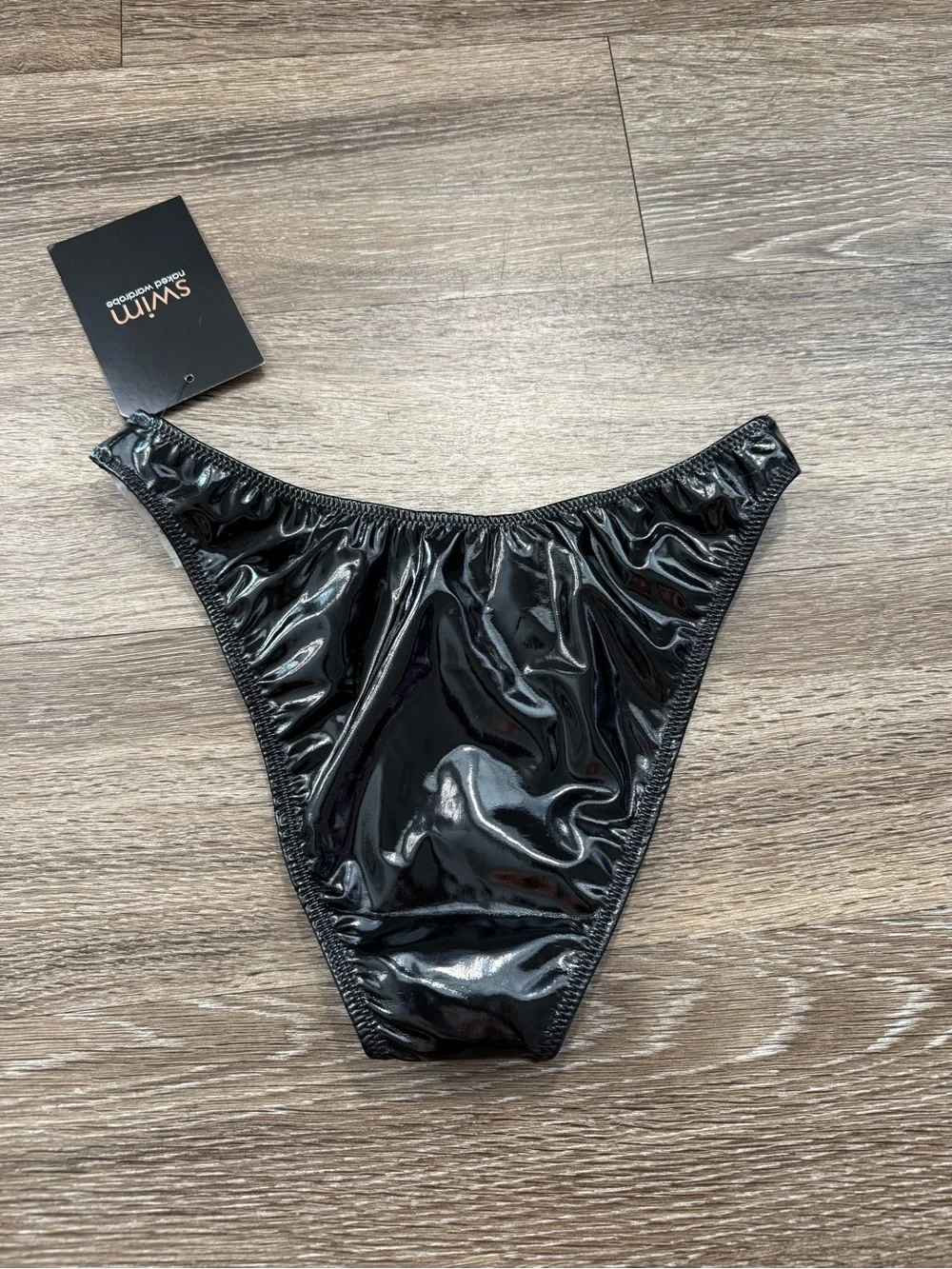 Naked Wardrobe Swim Vinyl High Waist Bottoms Black